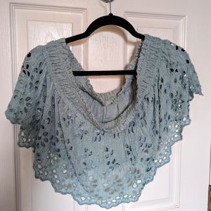 Free People Light Blue Eyelet Crop Top